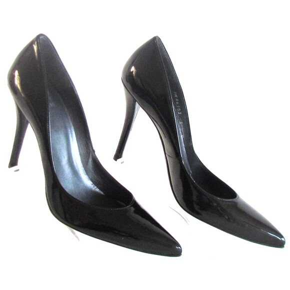 DESIGNER STUART WEITZMAM BLACK PATENT LEATHER POINTED TOE HIGH HEEL PUMPS 8.5 N - Picture 9 of 12
